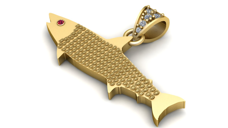 Yellow Gold Salmon Fish Pendant 3D Print Model .c4d .max .obj .3ds .fbx .stl .blend