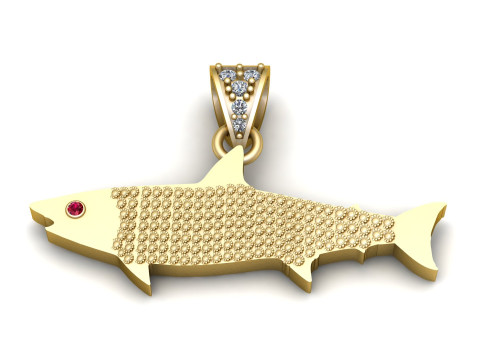 Yellow Gold Salmon Fish Pendant 3D Print Model