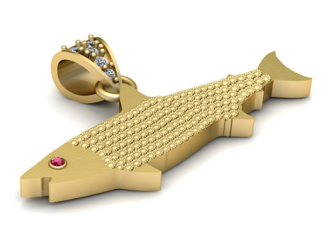 Yellow Gold Salmon Fish Pendant 3D Print Model