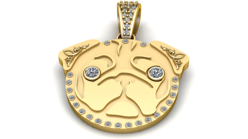 Joyara Gold Pug Pet pendant 3D-printmodel .c4d .max .obj .3ds .fbx .stl .blend