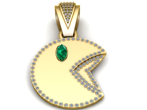 Custom Yellow Gold Diamond Pendant 3D Print Model