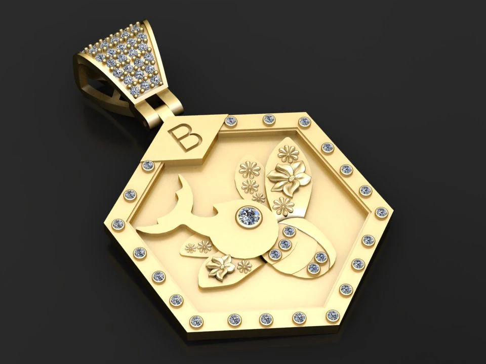 QUEEN HONEY BEE PENDANT 3D PENDANT 3D Print Model .c4d .max .obj .3ds .fbx .stl .blend 
