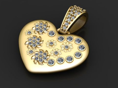 Solid 14K Yellow Gold Heart Pendant 3D Print Model