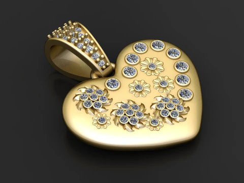 Solid 14K Yellow Gold Heart Pendant 3D Print Model