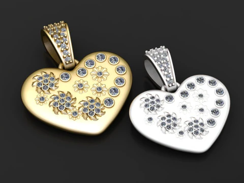 Solid 14K Yellow Gold Heart Pendant 3D Print Model