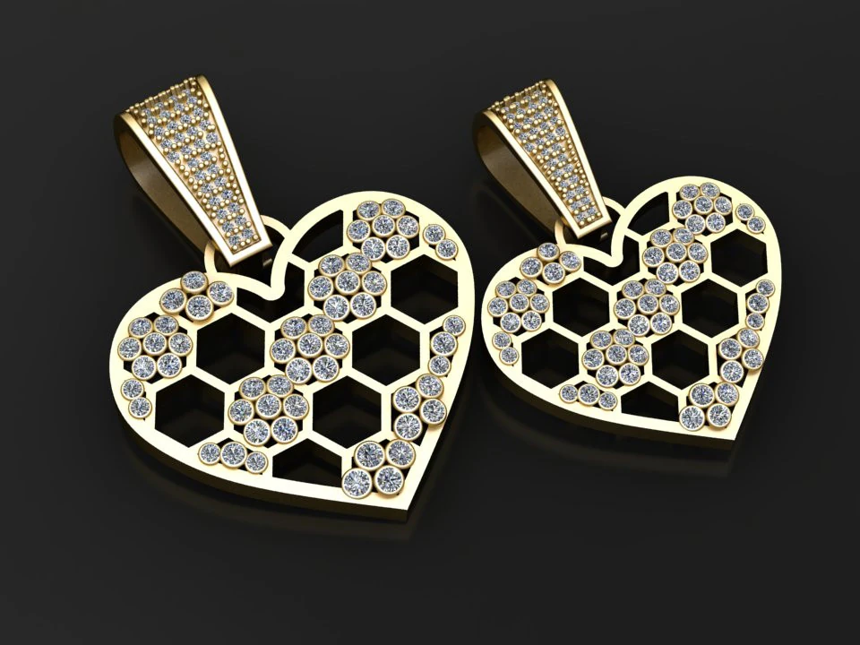 Comb Gold Tone Heart pendant 3D Print Model .c4d .max .obj .3ds .fbx .stl .blend