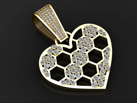 Comb Gold Tone Heart pendant 3D Print Model