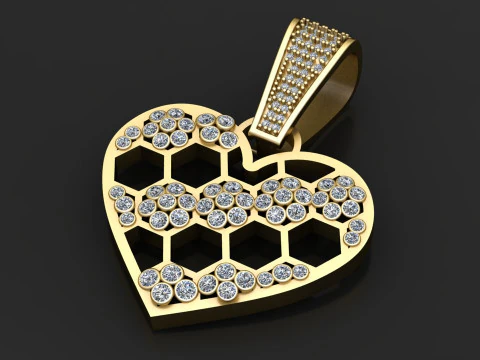 Comb Gold Tone Heart pendant 3D Print Model