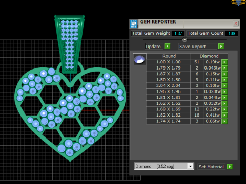 Ciondolo a forma di cuore color oro a pettine Modello di stampa 3D