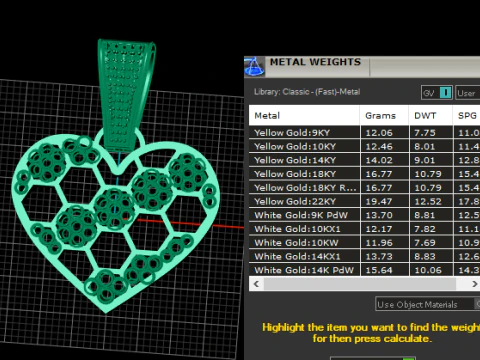 Comb Gold Tone Heart pendant 3D Print Model