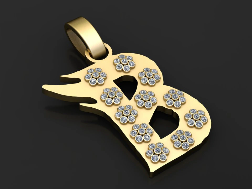 The BLING KING B Pendant 3D Print Model .c4d .max .obj .3ds .fbx .stl .blend