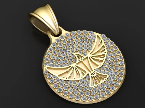 Round Cross Bird Pattern Gold Pendant 3D Print Model