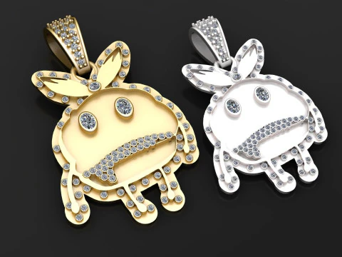 금으로 채워진 멋진 토끼 참 펜던트 3D 프린트 모델