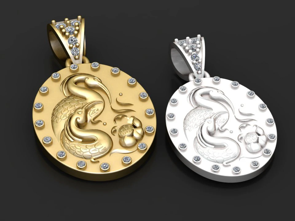 Silver Duck Shape Diamonds pendant 3D Print Model .c4d .max .obj .3ds .fbx .stl .blend 