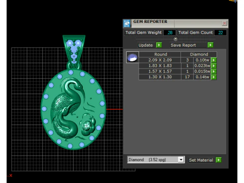 Silver Duck Shape Diamonds pendant 3D Print Model