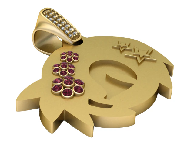 Gold face pendant 3D Print Model .c4d .max .obj .3ds .fbx .stl .blend 