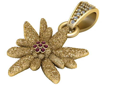 Gold flower pendant 3D Print Model