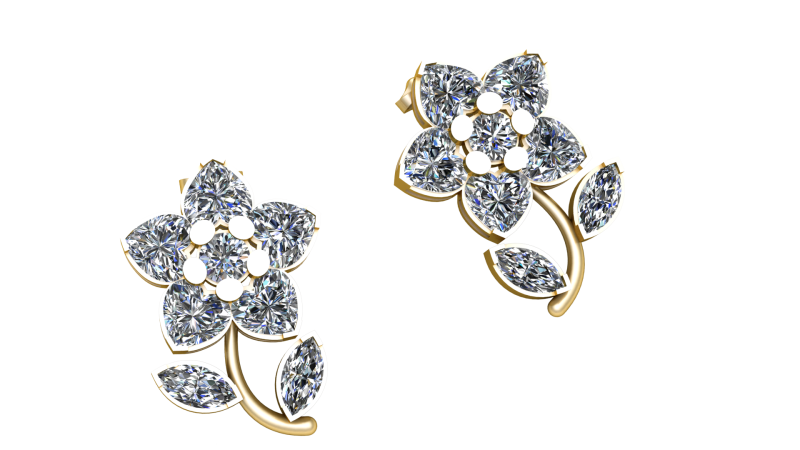 Diamond floral earrings pendant 3D 打印模型 .c4d .max .obj .3ds .fbx .stl .blend