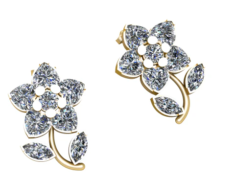 Diamond floral earrings pendant 3D Print Model