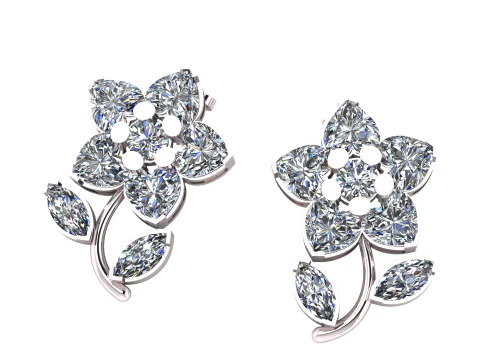 Diamond floral earrings pendant 3D Print Model