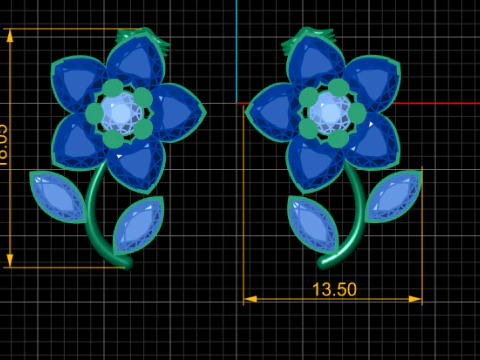 Diamond floral earrings pendant 3D Print Model