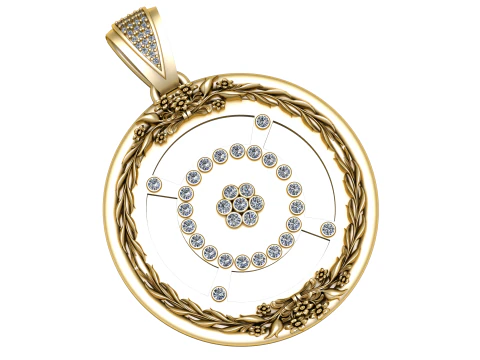 Floral wheel pendant 3D Print Model