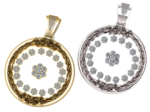 Ciondolo floreale con diamanti Modello di stampa 3D