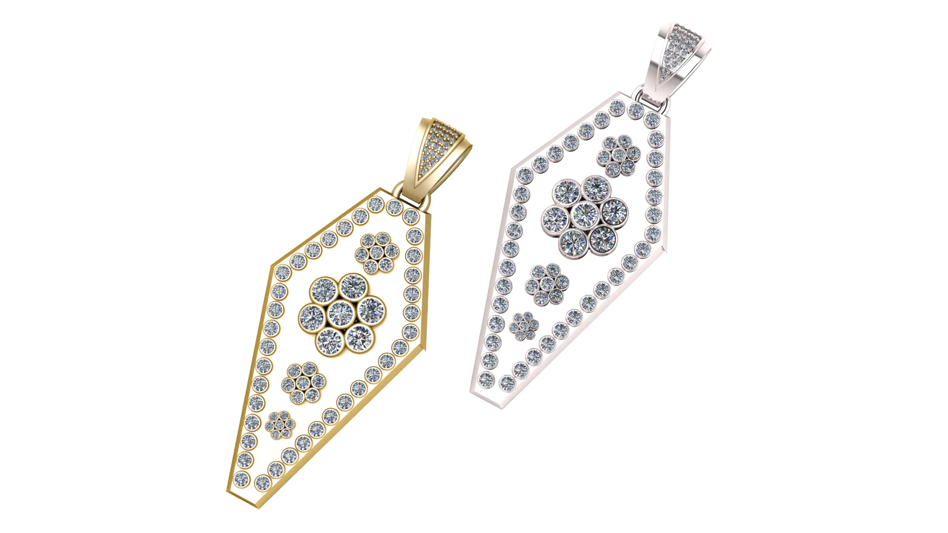 Floral Diamond Pendant 3D Print Model .c4d .max .obj .3ds .fbx .stl .blend