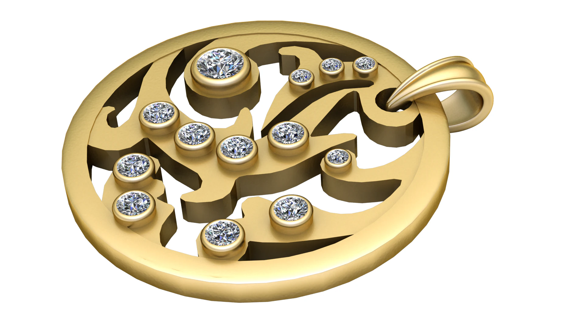 Gold diamond pendant 3D Print Model .c4d .max .obj .3ds .fbx .stl .blend