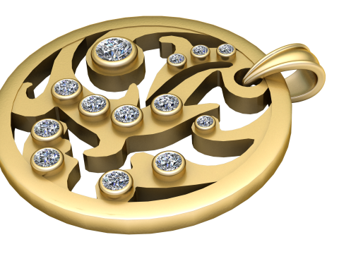Gold diamond pendant 3D Print Model