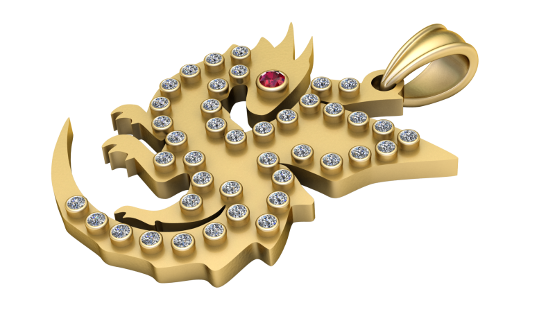 Gold Lizard Pendant Model Cetak 3D .c4d .max .obj .3ds .fbx .stl .blend