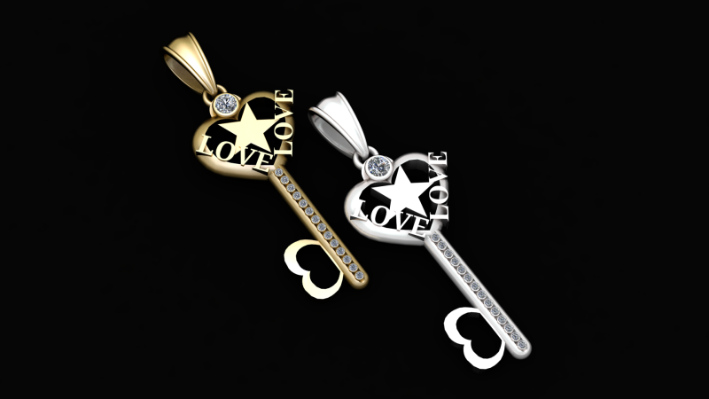 LOVE KEY PENDANT 3D Baskı Modeli .c4d .max .obj .3ds .fbx .stl .blend