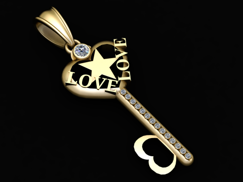 LOVE KEY PENDANT 3D Baskı Modeli