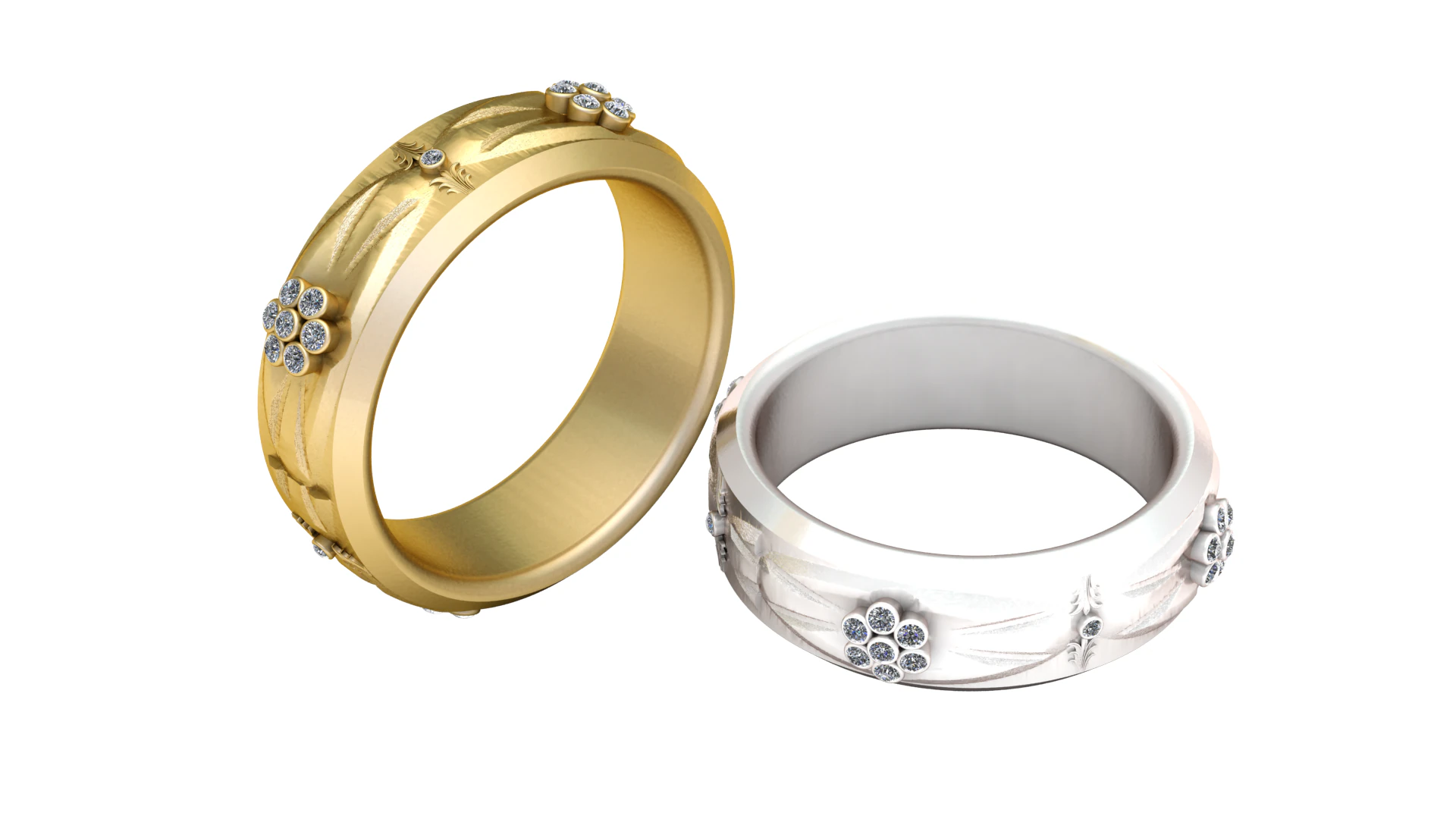 Diamond floral ring 3D Print Model .c4d .max .obj .3ds .fbx .stl .blend 