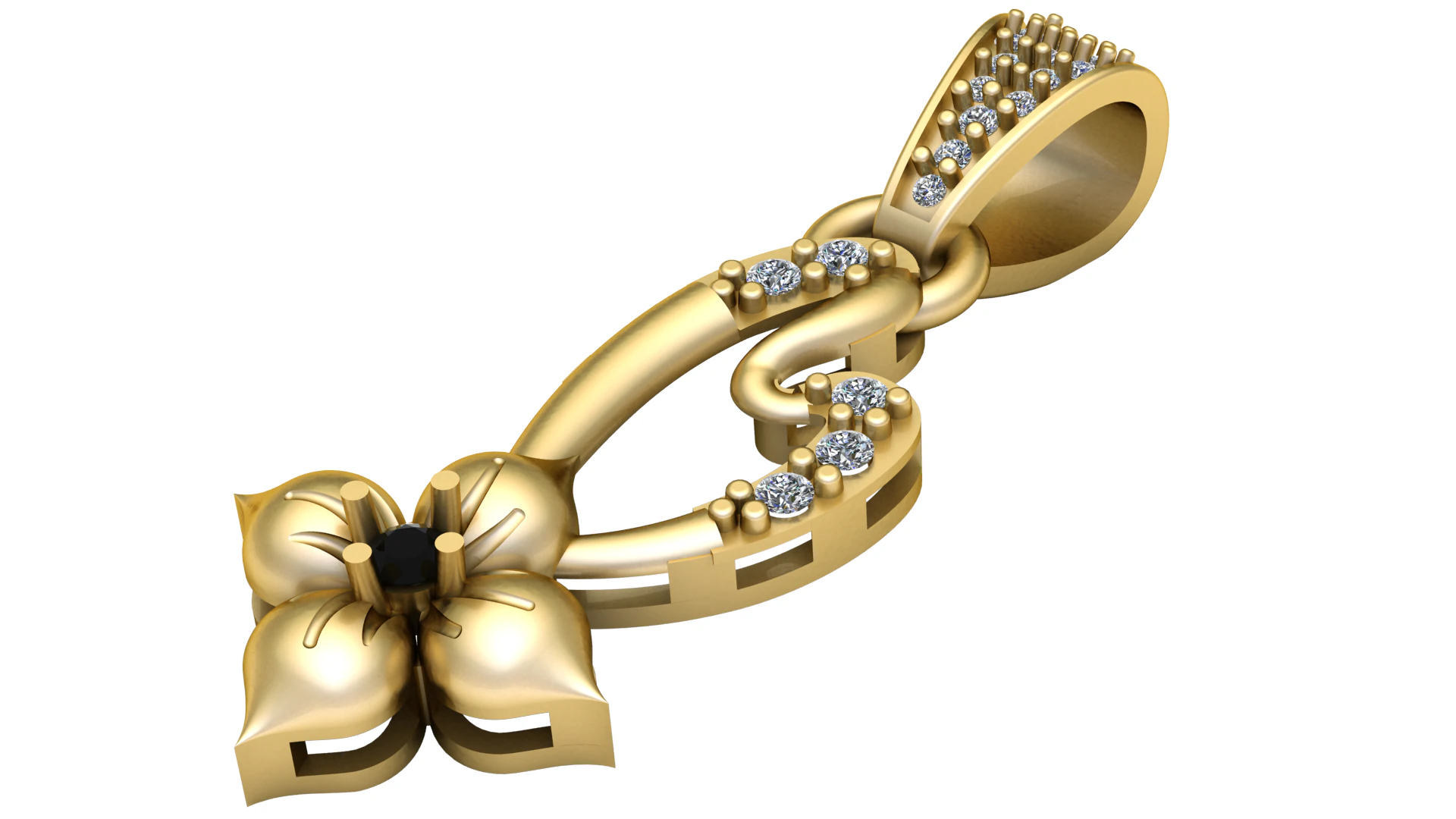 Elegant Floral Gold Pendant 3D Print Model .c4d .max .obj .3ds .fbx .stl .blend 