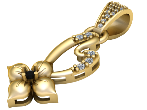 Elegant Floral Gold Pendant 3D Print Model