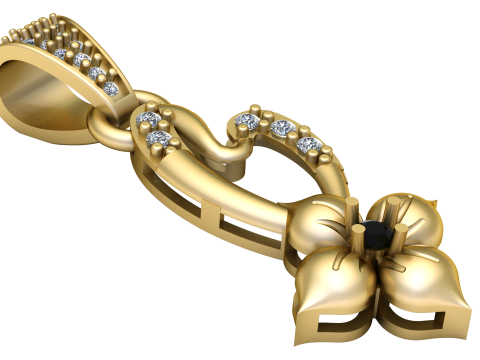 Elegant Floral Gold Pendant 3D Print Model