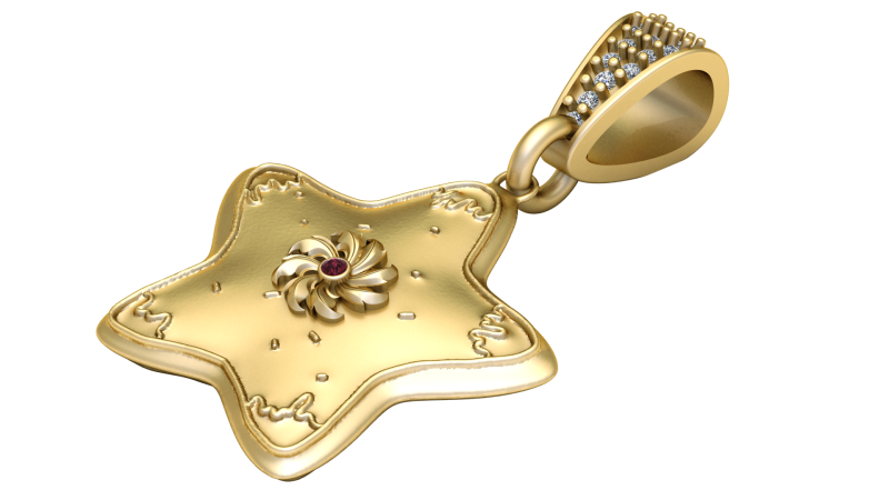 Star gold pendant 3D Print Model .c4d .max .obj .3ds .fbx .stl .blend 