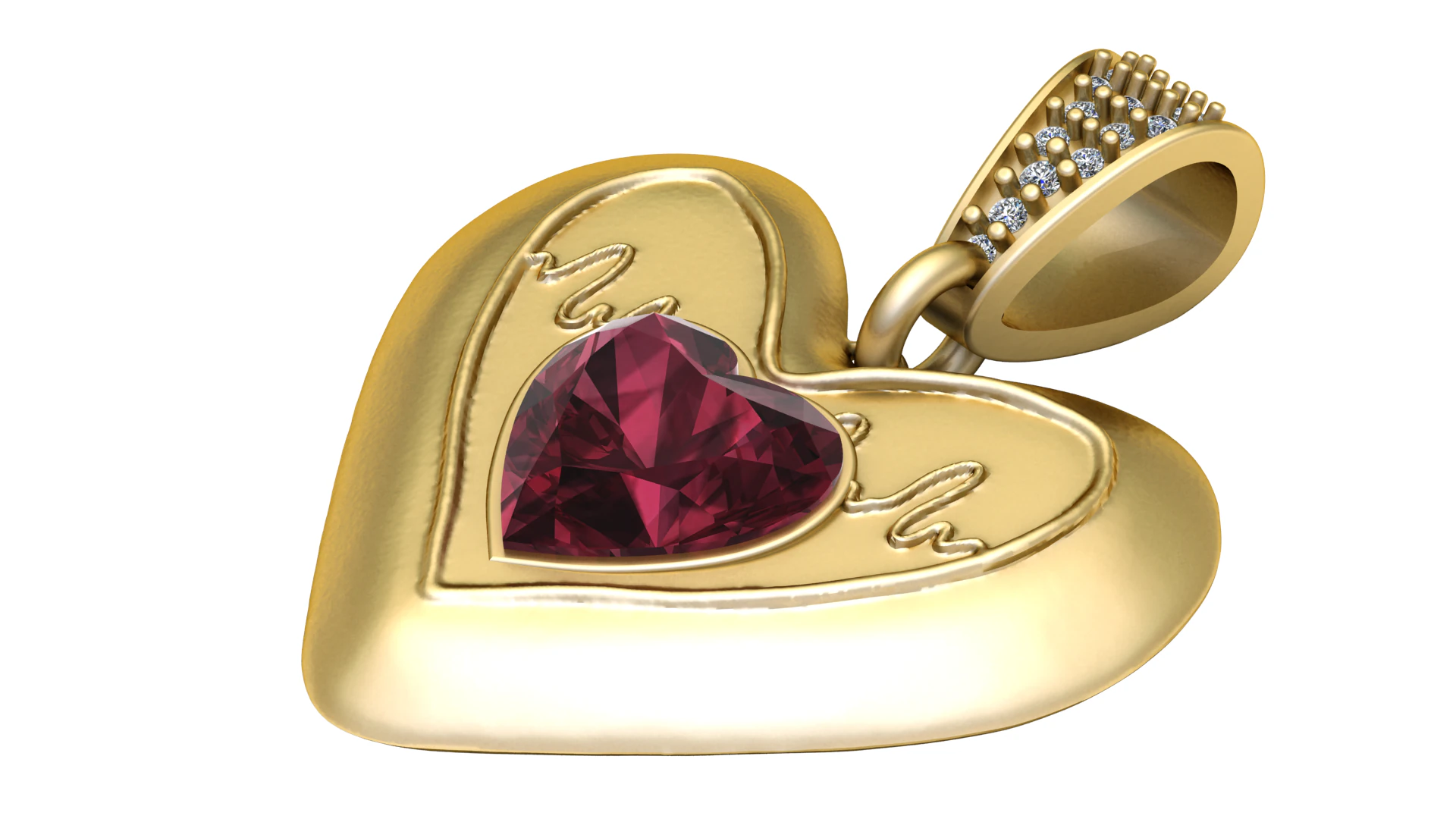 HEART GOLD PENDANT 3D Print Model .c4d .max .obj .3ds .fbx .stl .blend 