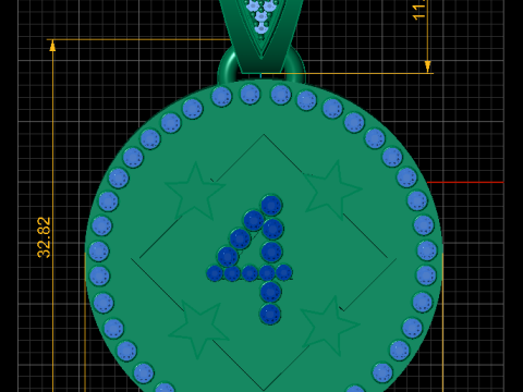 4 ラウンド ゴールド ペンダント 3Dプリントモデル