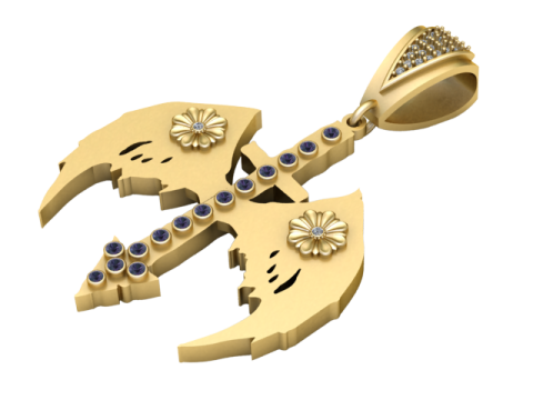 Depicts a stylish gold pendant 3D printmodel