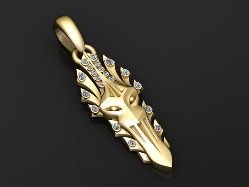 Mystic Wolf Spearhead Pendant Modello di stampa 3D .c4d .max .obj .3ds .fbx .stl .blend 