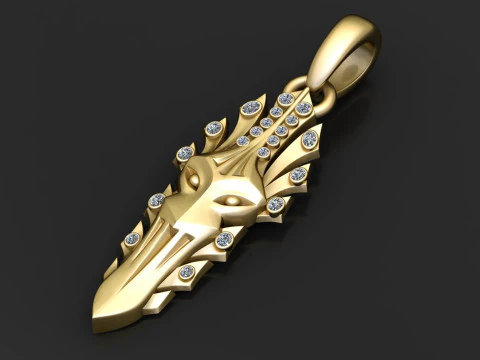 Mystic Wolf Spearhead Pendant 3D Print Model