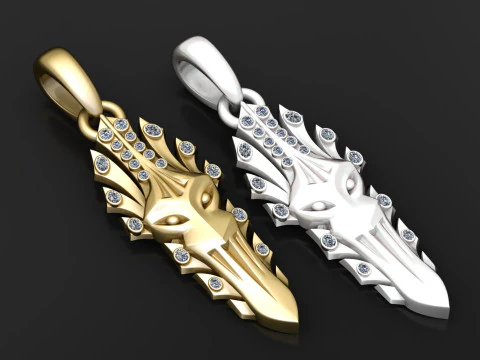 Mystic Wolf Spearhead Pendant 3D Print Model