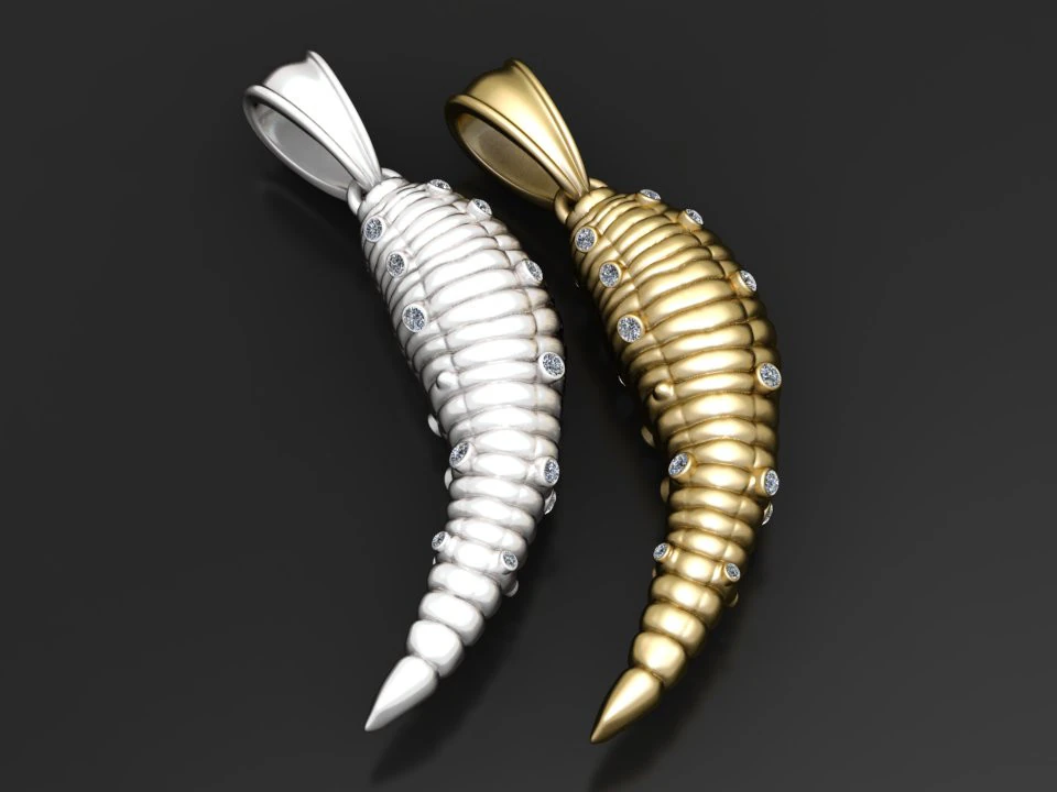 Coiled Horn Diamond Pendant 3D Print Model .c4d .max .obj .3ds .fbx .stl .blend 