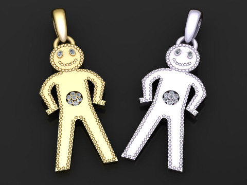 Smiling Stickman Diamond Pendant 3D Print Model