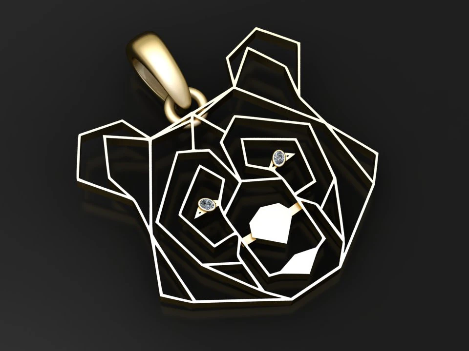 Geometric Bear Head Pendant 3D Print Model .c4d .max .obj .3ds .fbx .stl .blend 