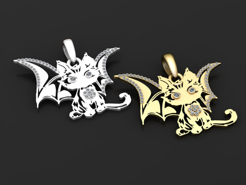 Baby Dragon Cat Pendant 3D Print Model .c4d .max .obj .3ds .fbx .stl .blend 