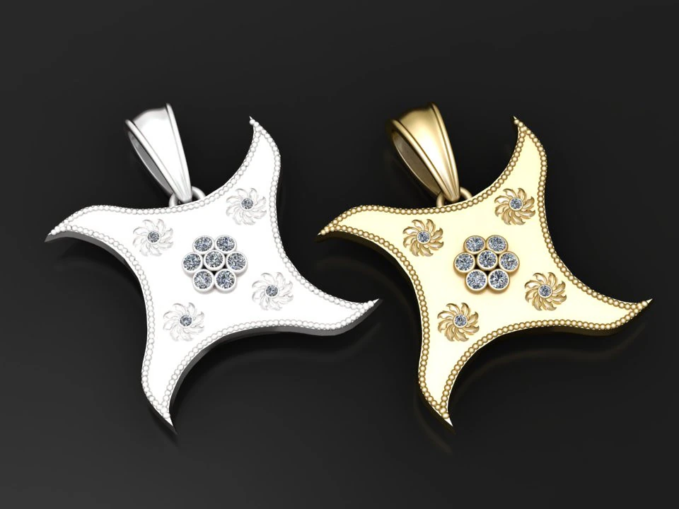 Royal Star Bloom Pendant 3D Print Model .c4d .max .obj .3ds .fbx .stl .blend 