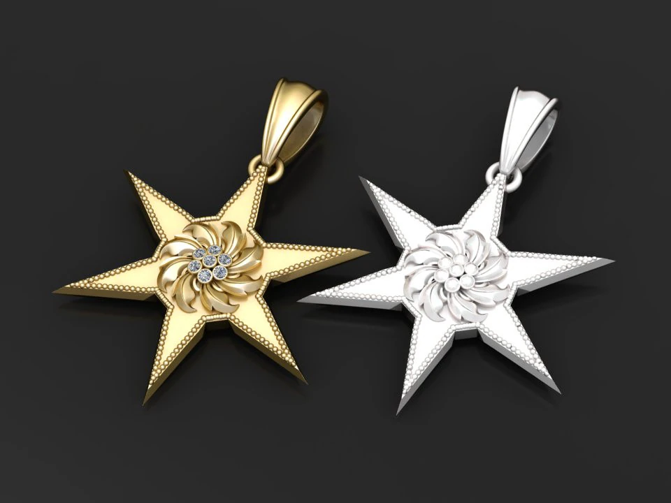 Floral Starburst Pendant 3D Print Model .c4d .max .obj .3ds .fbx .stl .blend 